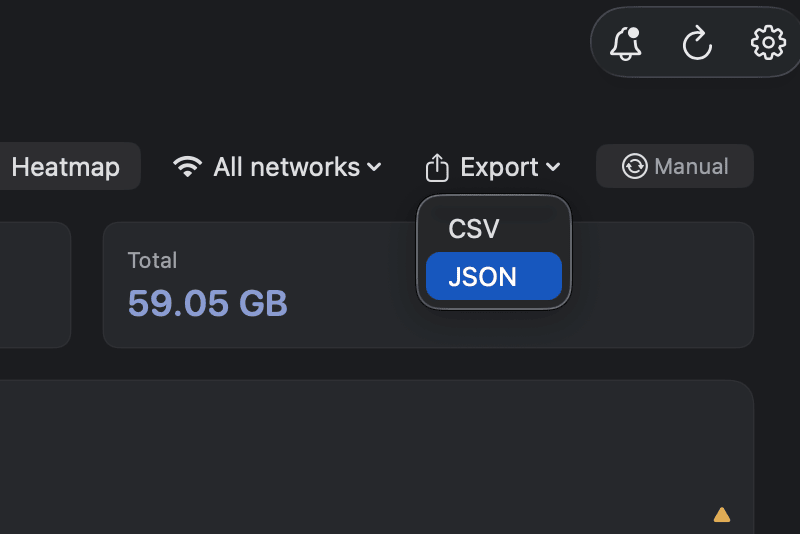 Bytetally CSV and JSON export options